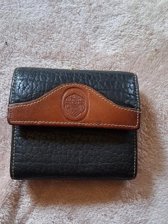 Source Unknown Other - Black and Brown Leather Bifold Wallet with Embossed Crest